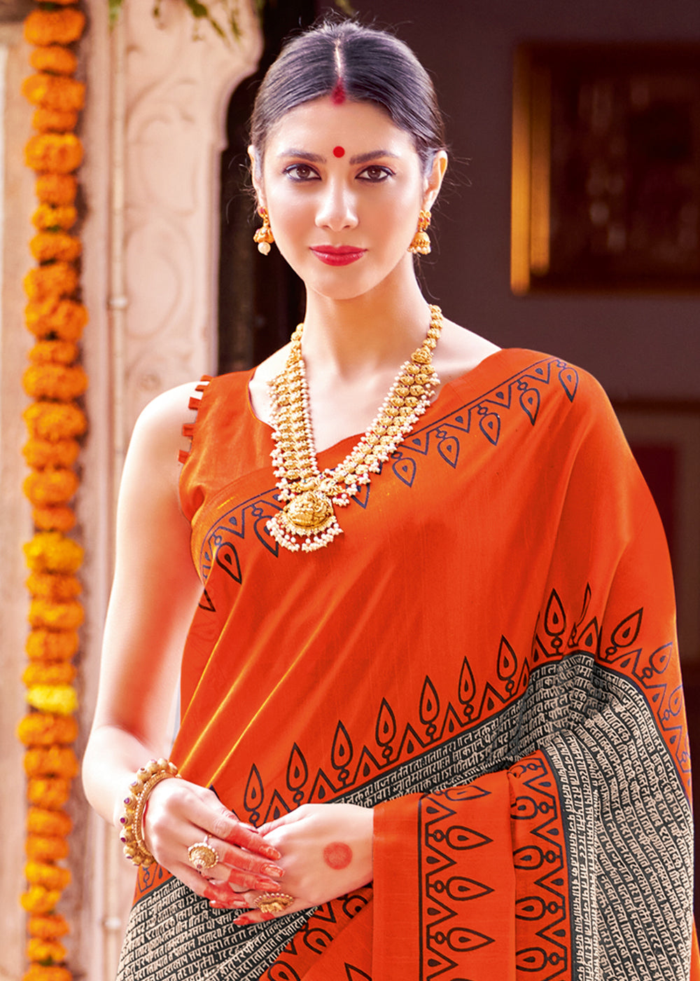 Bright Orange Bhagalpuri Printed Saree: Summer Edition