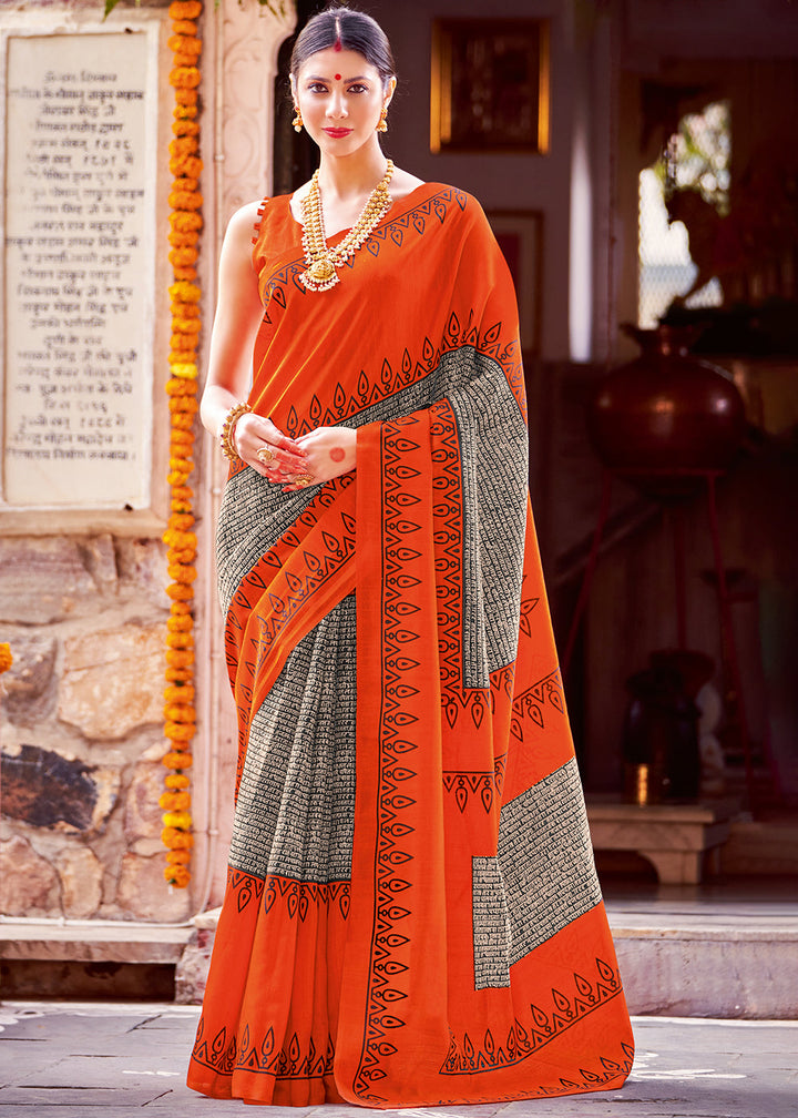 Bright Orange Bhagalpuri Printed Saree: Summer Edition