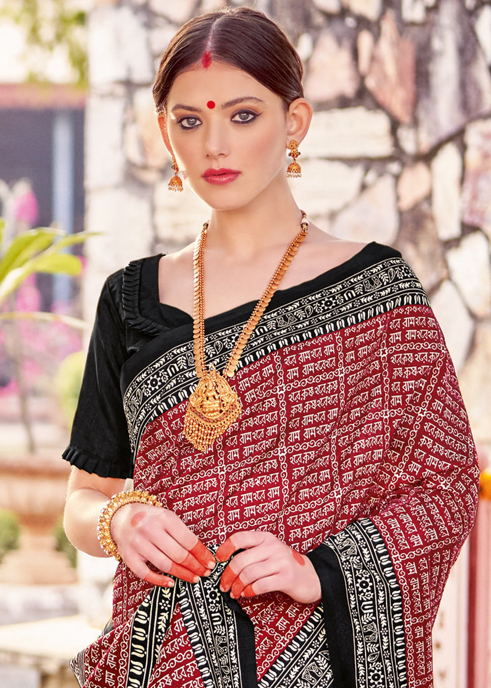 Maroon Red Bhagalpuri Printed Saree: Summer Edition