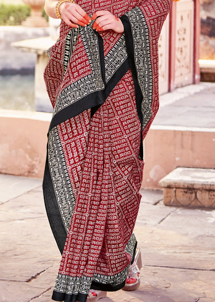 Maroon Red Bhagalpuri Printed Saree: Summer Edition