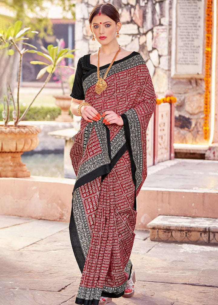 Maroon Red Bhagalpuri Printed Saree: Summer Edition