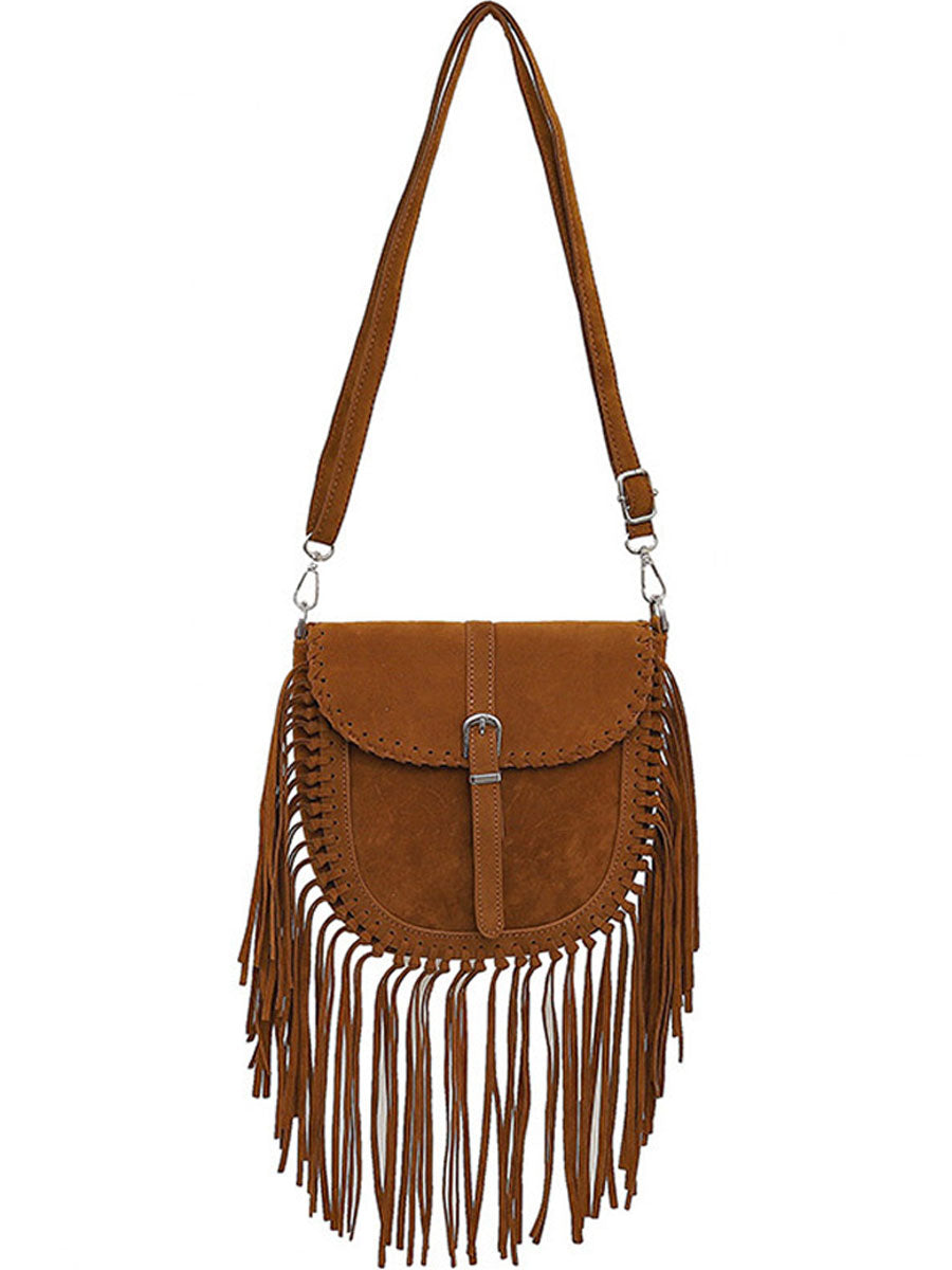 Vintage Bohemian Tassel Suede Shoulder Bag  - By Qivii