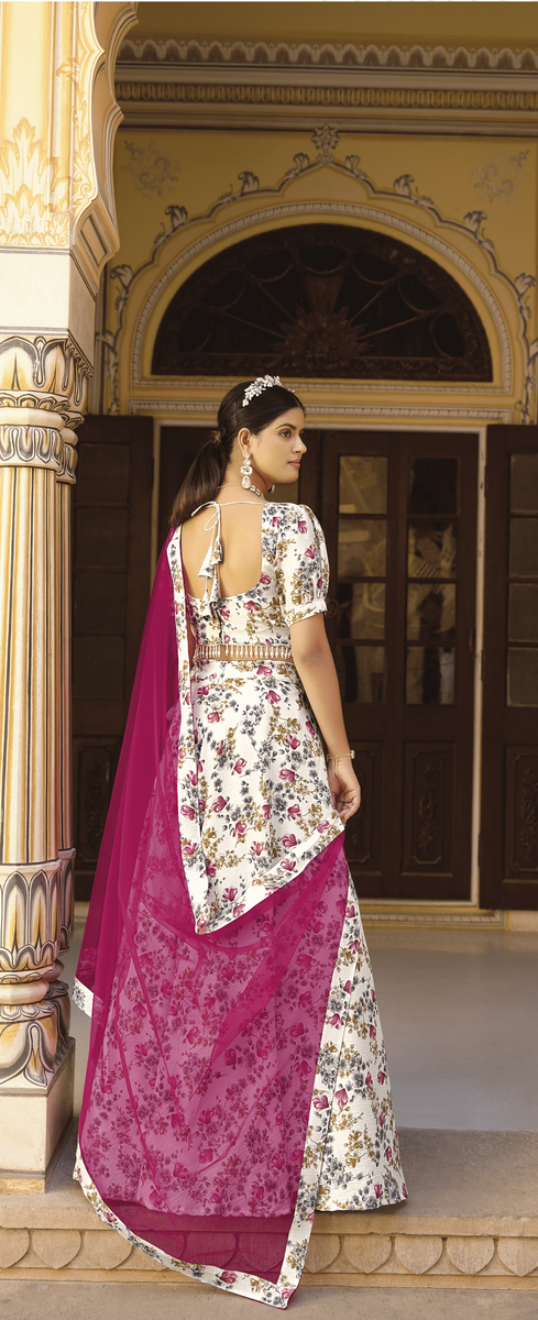 Stunning white color lehenga choli made from high-quality art silk fabric