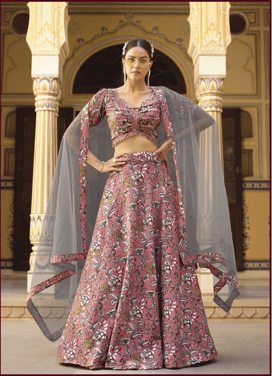 Pink Color Art Silk Fabric Printed Sangeet Wear Lehenga Choli