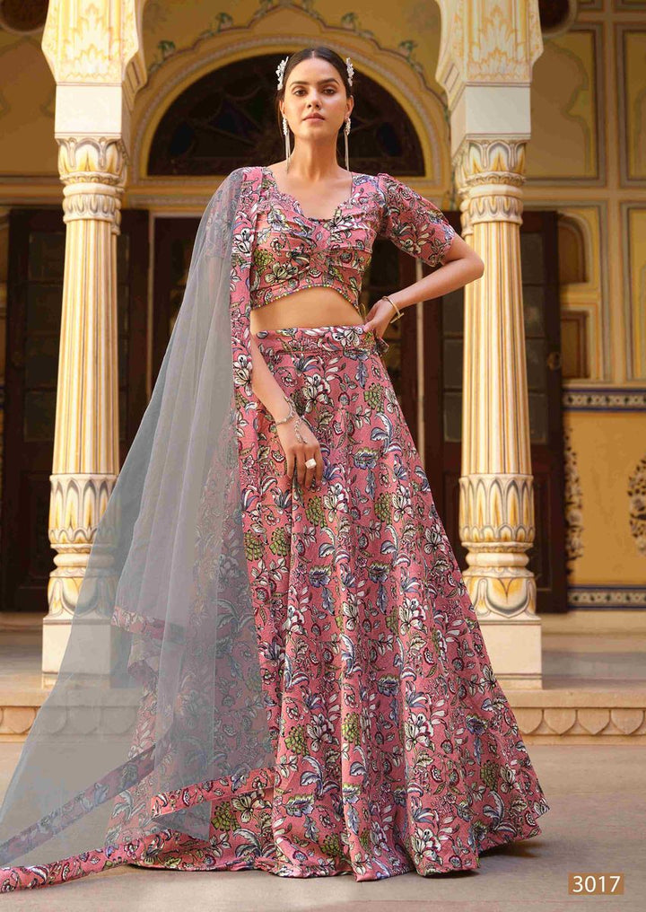 Pink Color Art Silk Fabric Printed Sangeet Wear Lehenga Choli