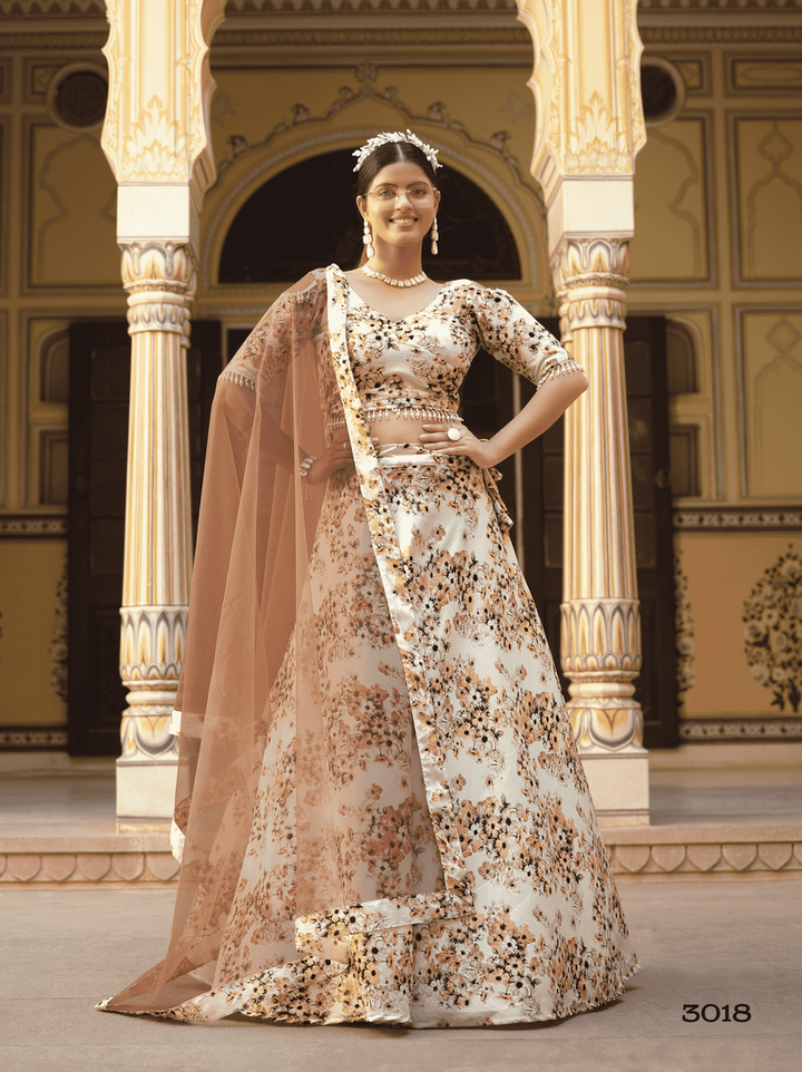 Beige Color Art Silk Fabric Printed Sangeet Wear Lehenga Choli