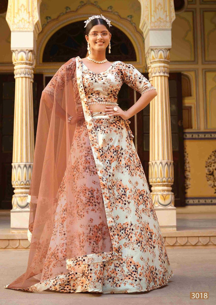 Beige Color Art Silk Fabric Printed Sangeet Wear Lehenga Choli