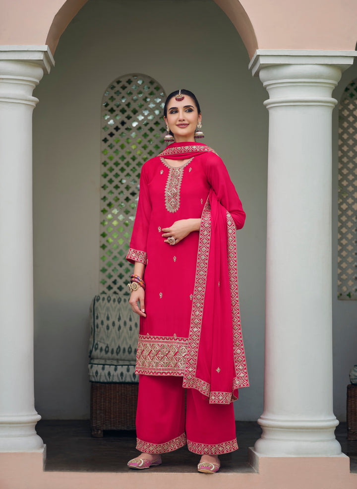 Pink Real Georgette Embroidery and Sequence work Palazzo Suit