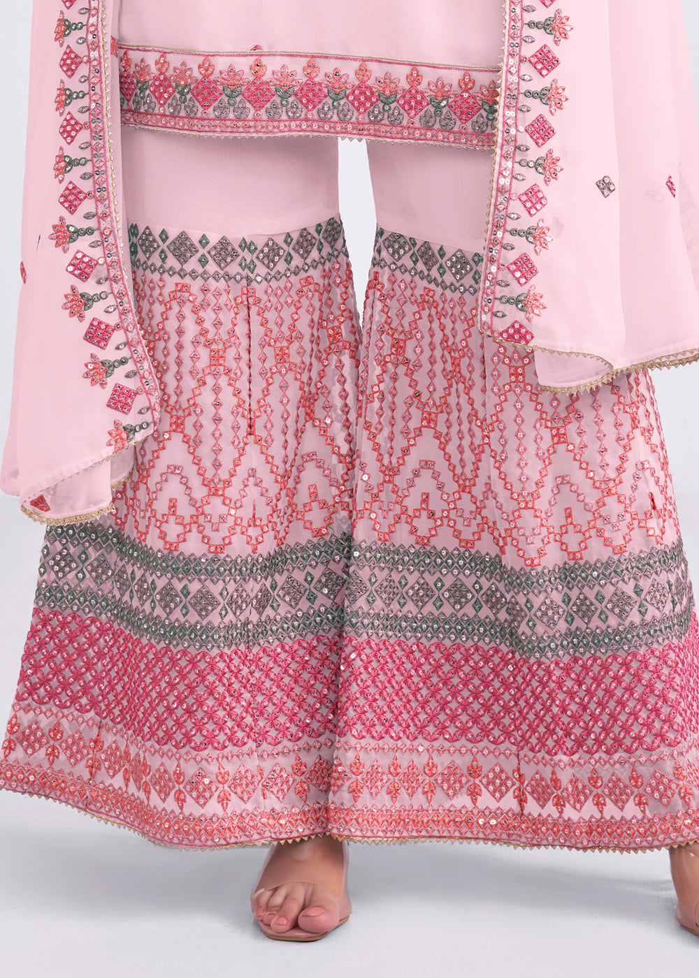 Baby Pink Designer Georgette Embroidered Suit By Qivii