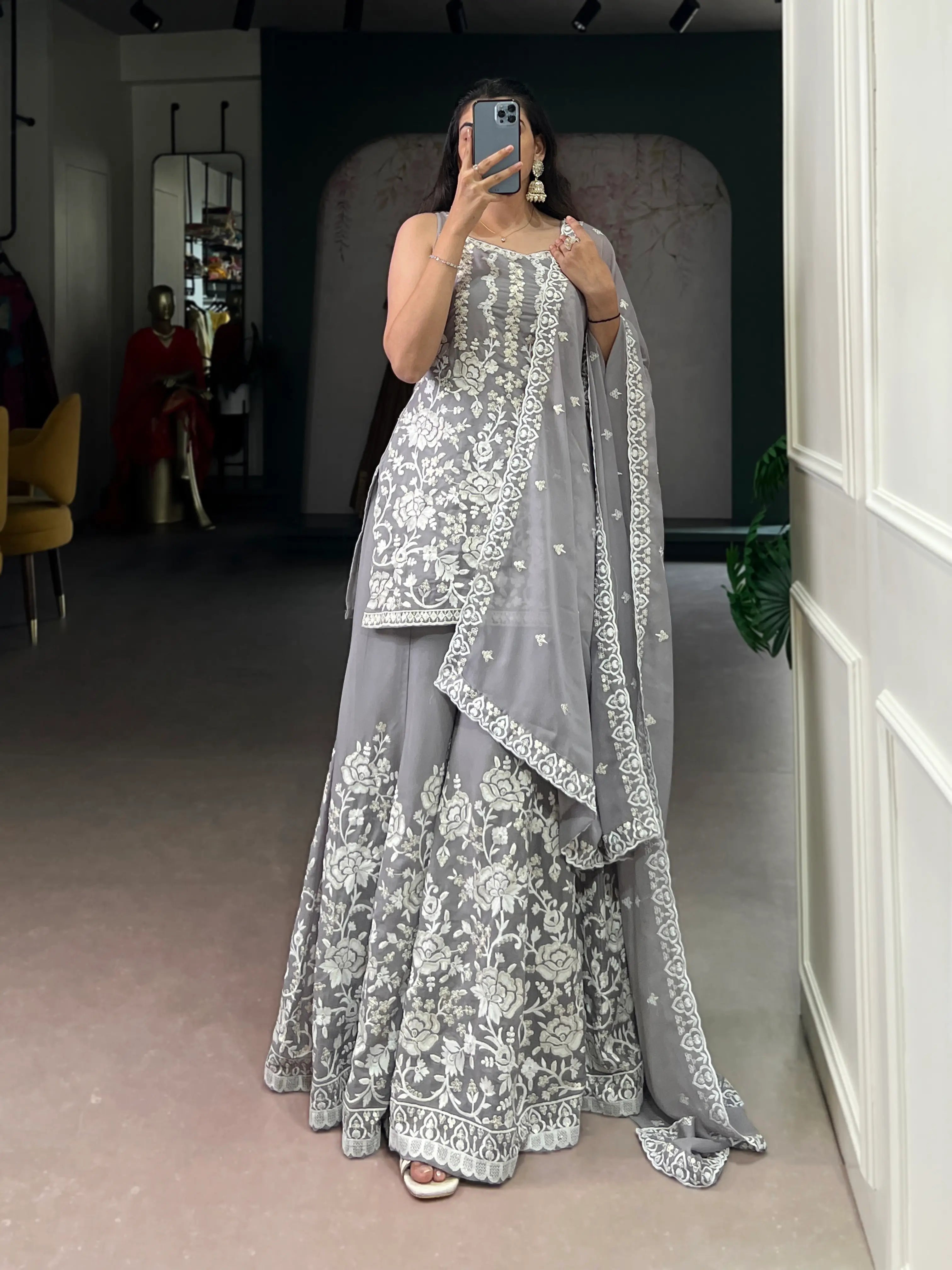 Dusty Grey Georgette Embroidery Salwar Suit