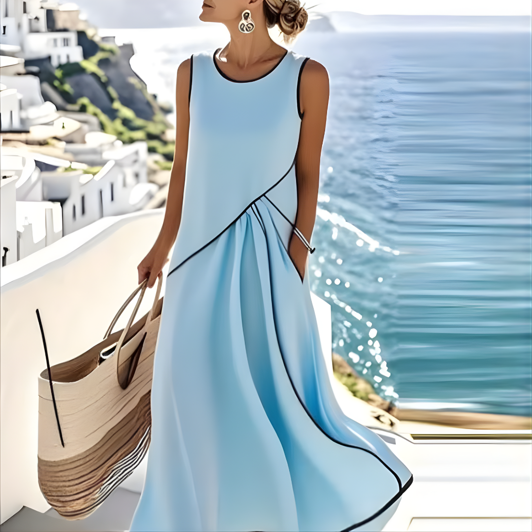 Brenda | Elegant Sleeveless Colorblock Summer Maxi Dress by Qivii