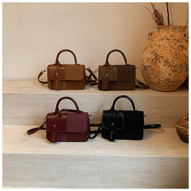 Women's Patchwork Artisan Satchel – Convertible Square Bag with Detachable Strap & Mixed Media Panels