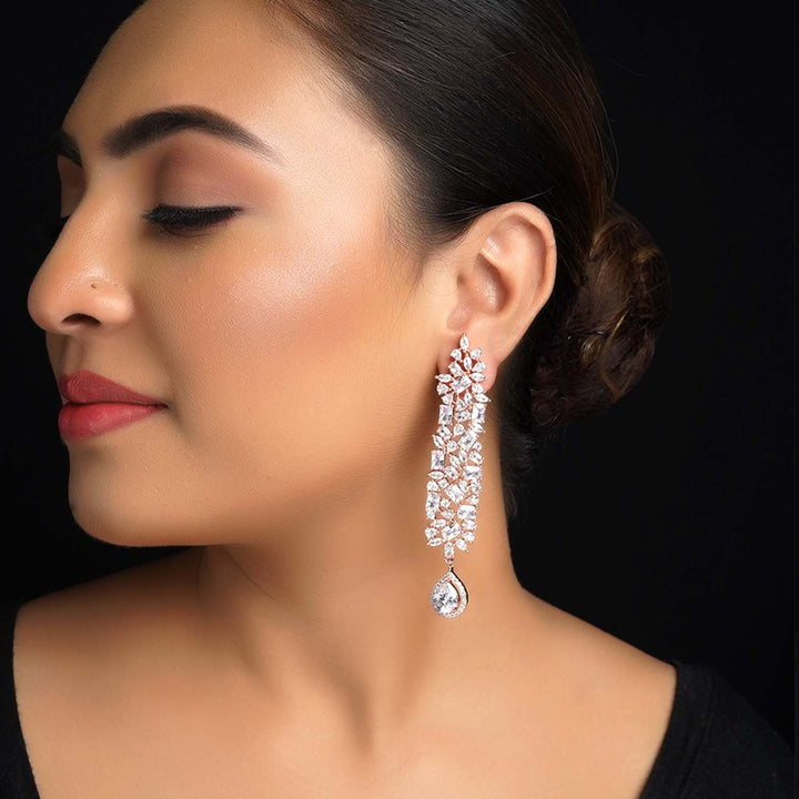 Daksha Rose Gold Plated White Diamond Earrings