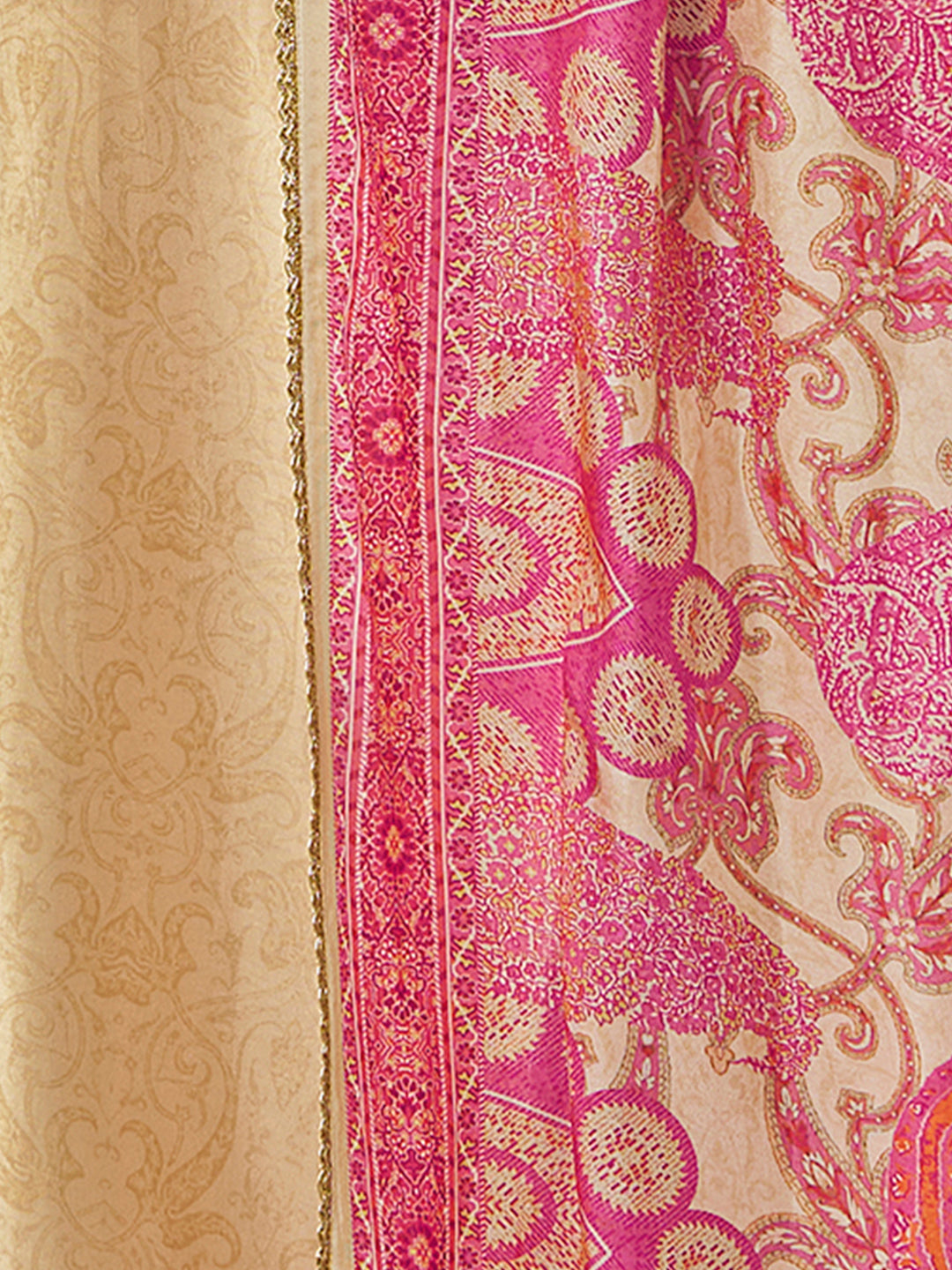 Beige Russian Silk Kurta Set Paired With Russian Silk Digital Printed Contrast Dupatta