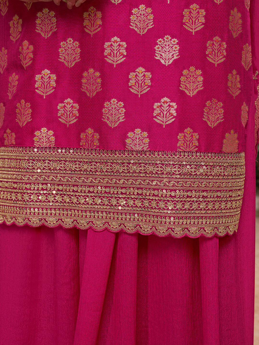 Pink Dola Silk Meena Jacquard Kurta Set Paired With Embroidered Sharara Suit Set - qivii