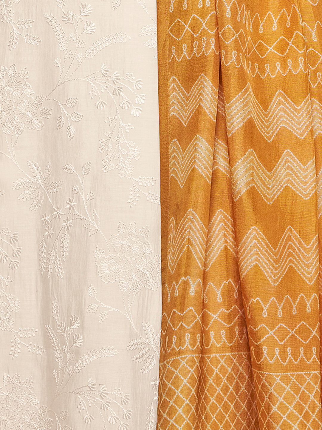 Off-White Viscose Thread Work Kurta Suit Set Paired with Digital Printed Yellow Contrast Dupatta