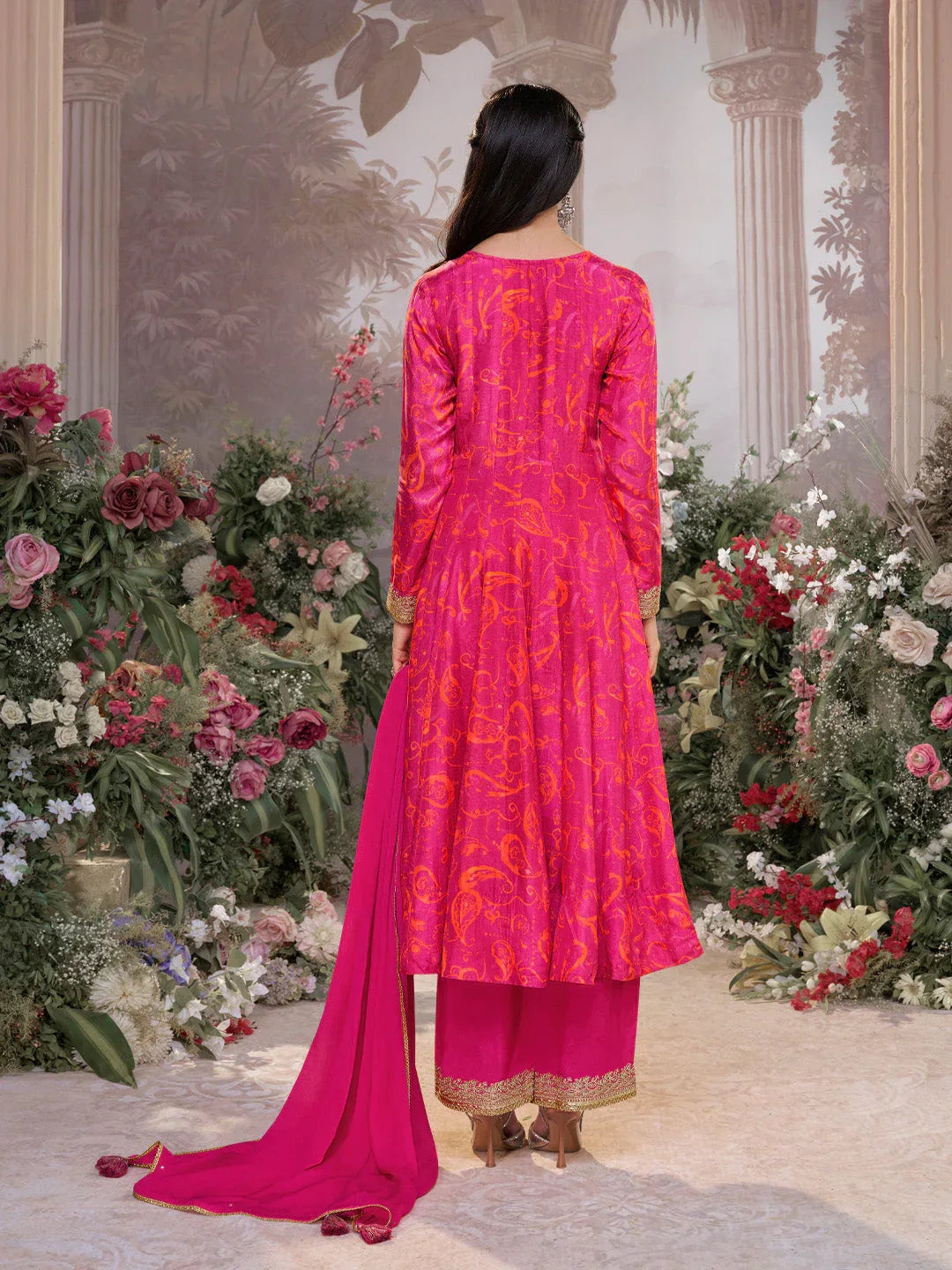 Pink Digital Printed Mirror Embroidered Anarkali Suit Set