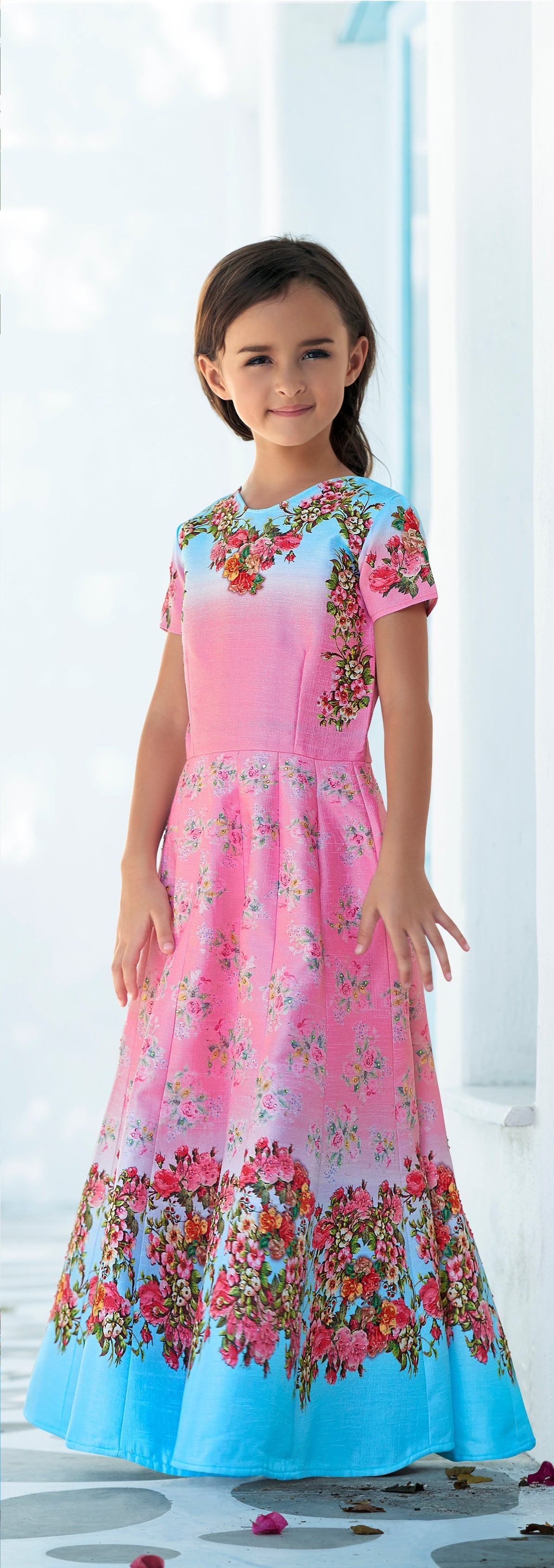 Peachy Perfection Khadi Mono Silk Lehenga for Kids - qivii