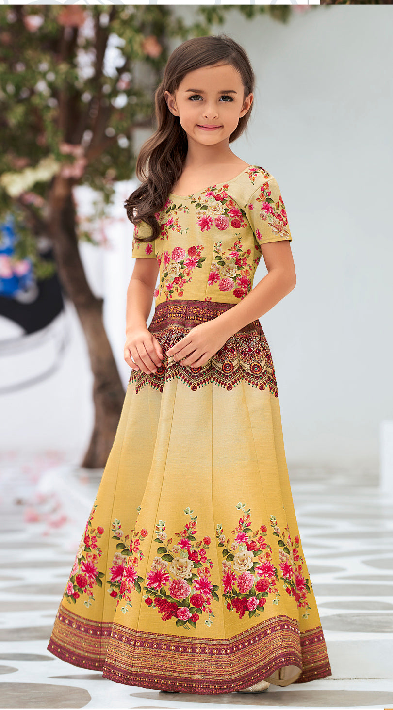 Elegant Ensemble Khadi Mono Silk Lehenga for Kids - qivii