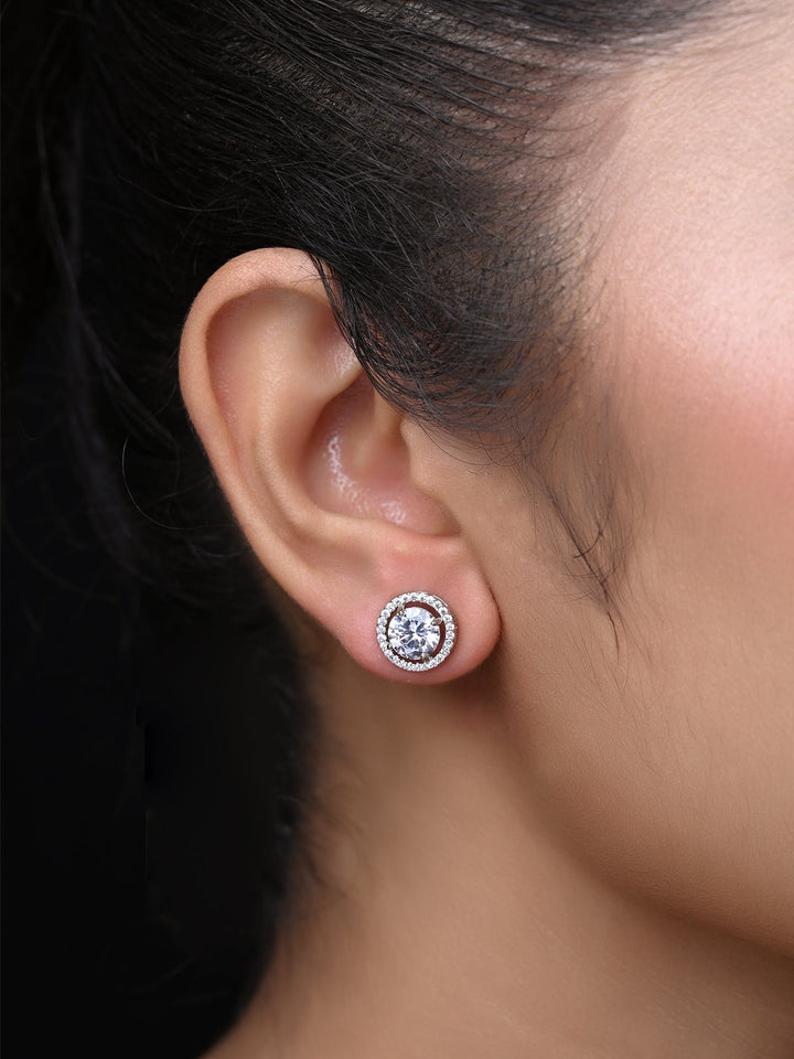 Kaumolika White American Diamond Silver Plated Stud