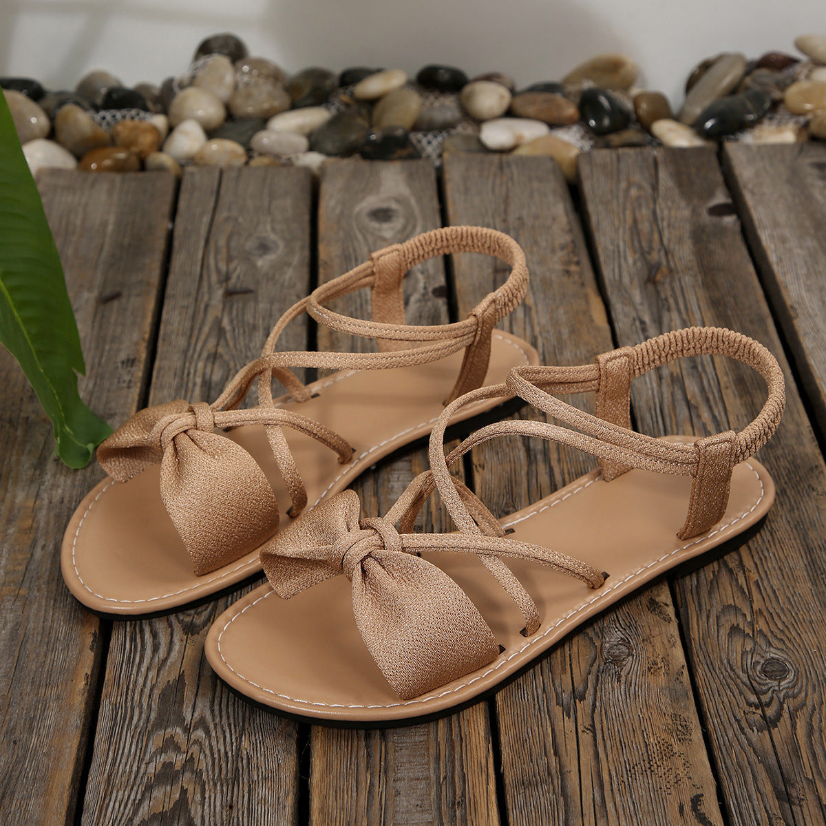 Women's Vela Bow Flat Sandals - Soft Sole Elastic Strap Summer Sandals (US 5-10.5)