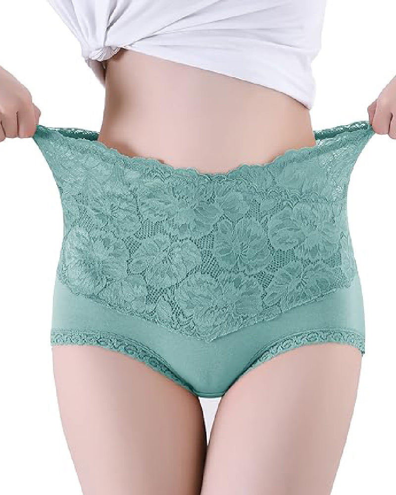 Women's V-shaped High Waist Floral Lace Briefs Sexy Tummy Control Soft Panties  - By Qivii