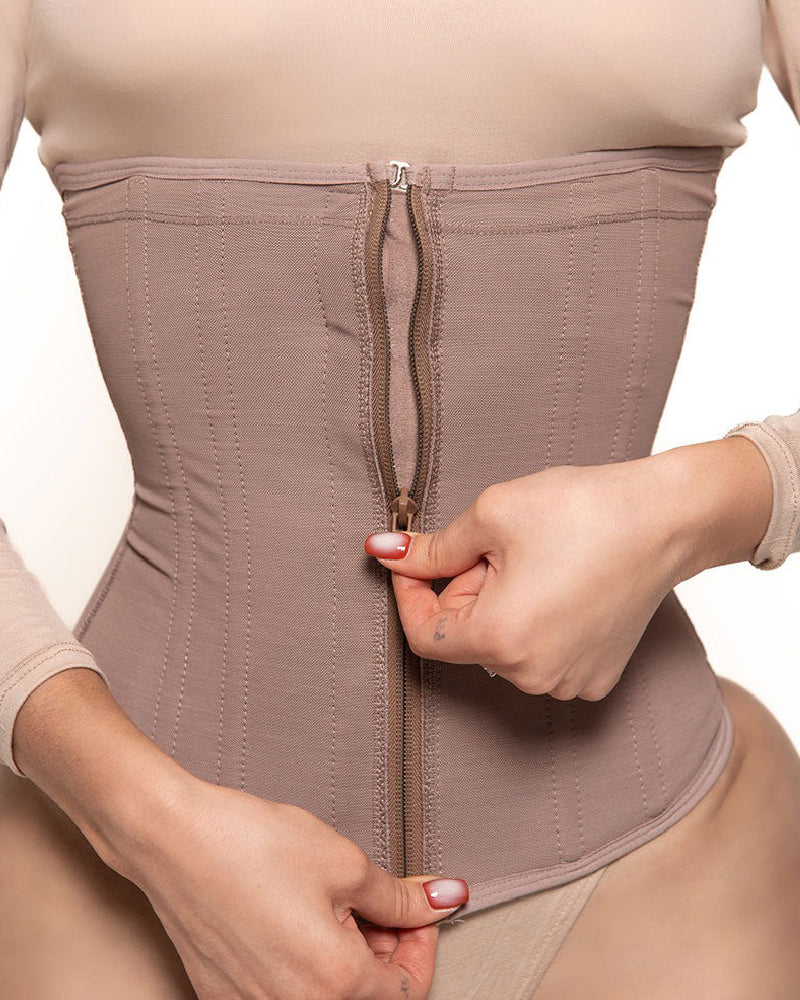 9 Boned Waist Trainer For Women Hourglass Zipper Tummy Control Workout Corset  - By Qivii