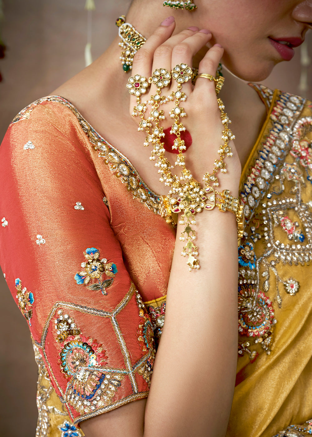 Mustard Yellow Zari Woven Tissue Dola Silk Saree having Sequence, Pearl, Mirror & Thread Work: Festival Edition