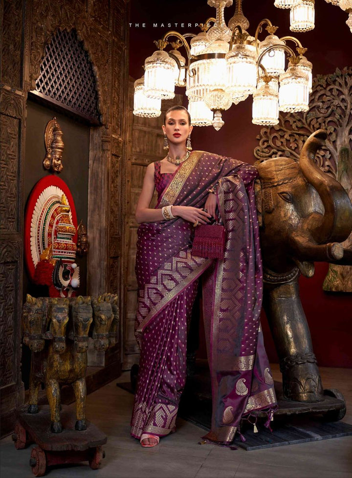 Women Stylish Semi Silk Purple Saree with Silver Jari Border