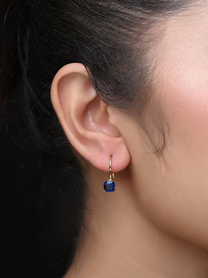 Manasvi Blue Sapphire Stoned Gold Plated Hoops