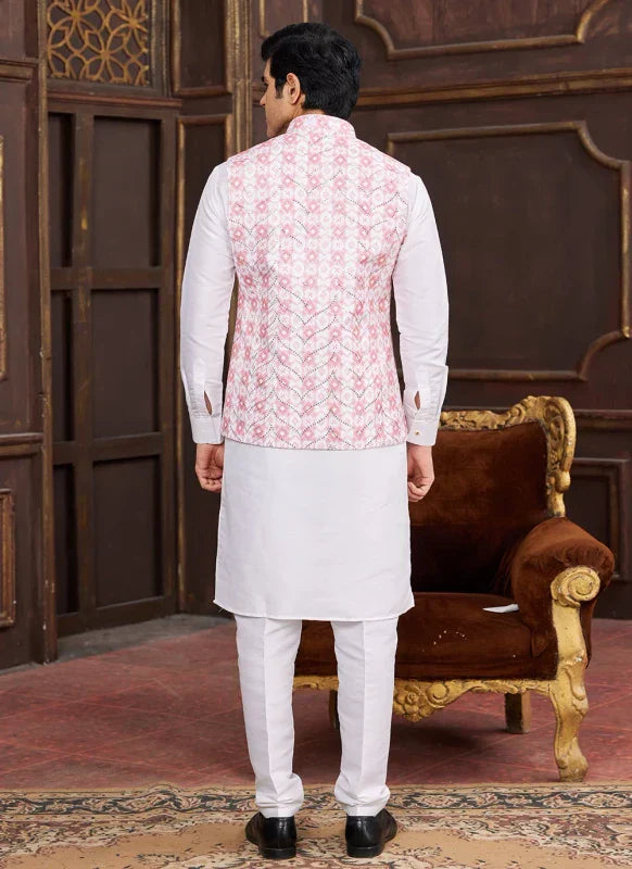 Men's Pink Art Silk Digital Print Jacket Set