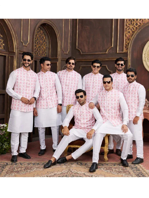 Men's Pink Art Silk Digital Print Jacket Set