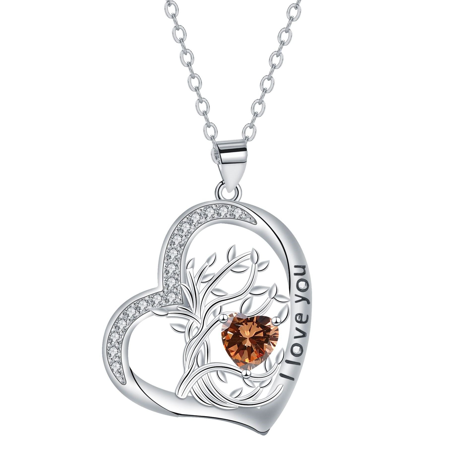 Birthstone Tree Of Life Heart Necklace