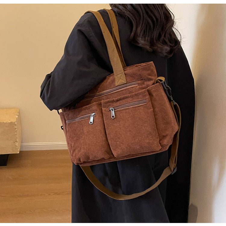 Women's Corduroy Tote Bag Large Capacity Convertible Shoulder & Crossbody Bag | Casual & Versatile Everyday Handbag