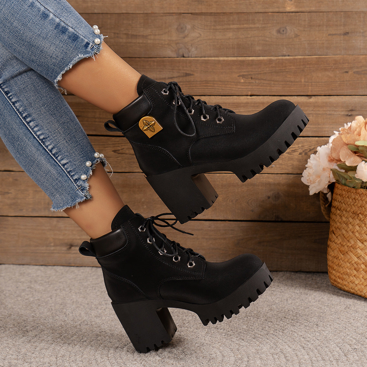 Women's Cowhide Metropolitan Combat Boot - Waterproof Block Heel Ankle Boots with Extended Sizes (US 4-10) & Commuter-Ready Traction