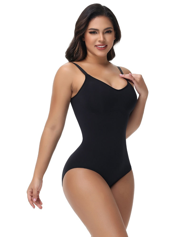 Shapshe® Seamless Knit Tummy Control Bodysuit Spaghetti Strap Stretch Briefs Body Shaper  - By Qivii