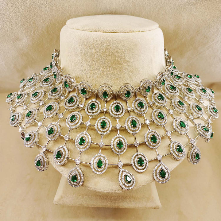 Aarzoo Green Emerald And American Diamonds Necklace Set