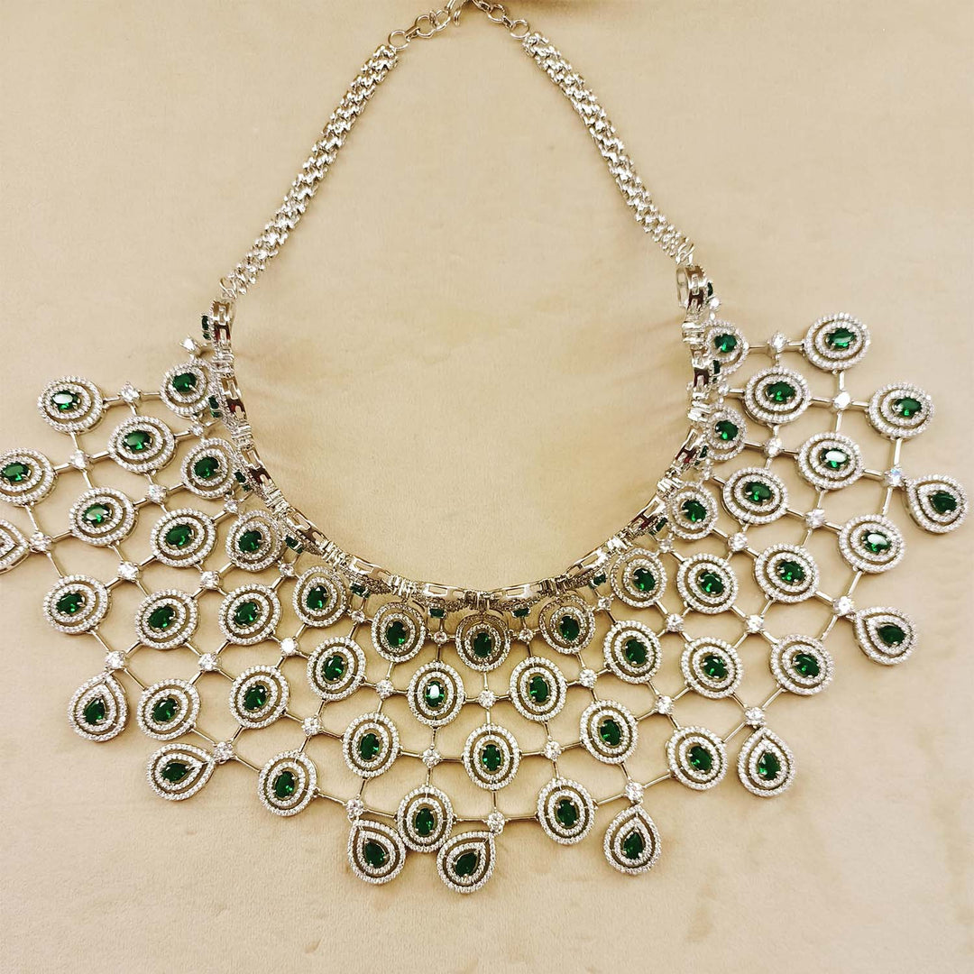 Aarzoo Green Emerald And American Diamonds Necklace Set