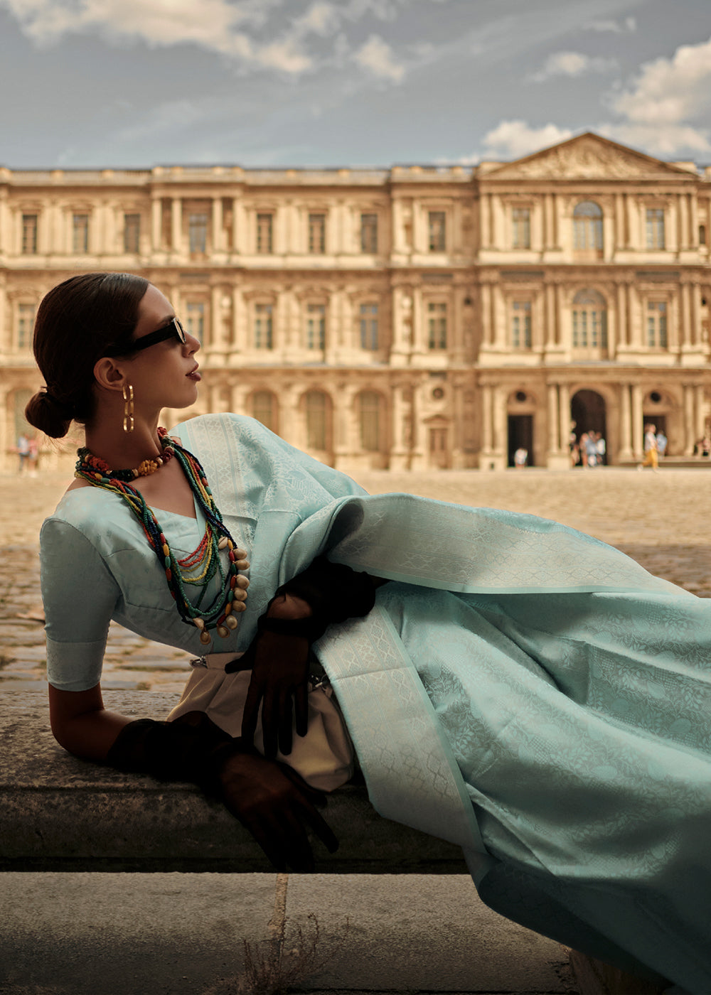 Baby Blue Handloom Woven Satin Silk Saree - qivii