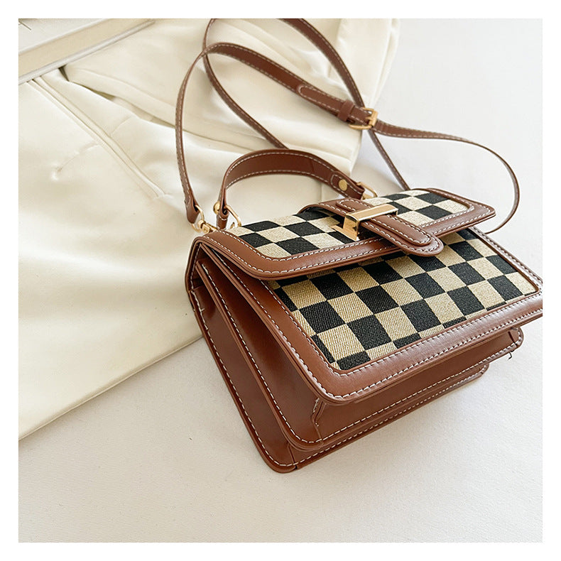 Women’s Stylish Houndstooth Checkered Crossbody Bag - Compact Square Shoulder Bag for Everyday Use
