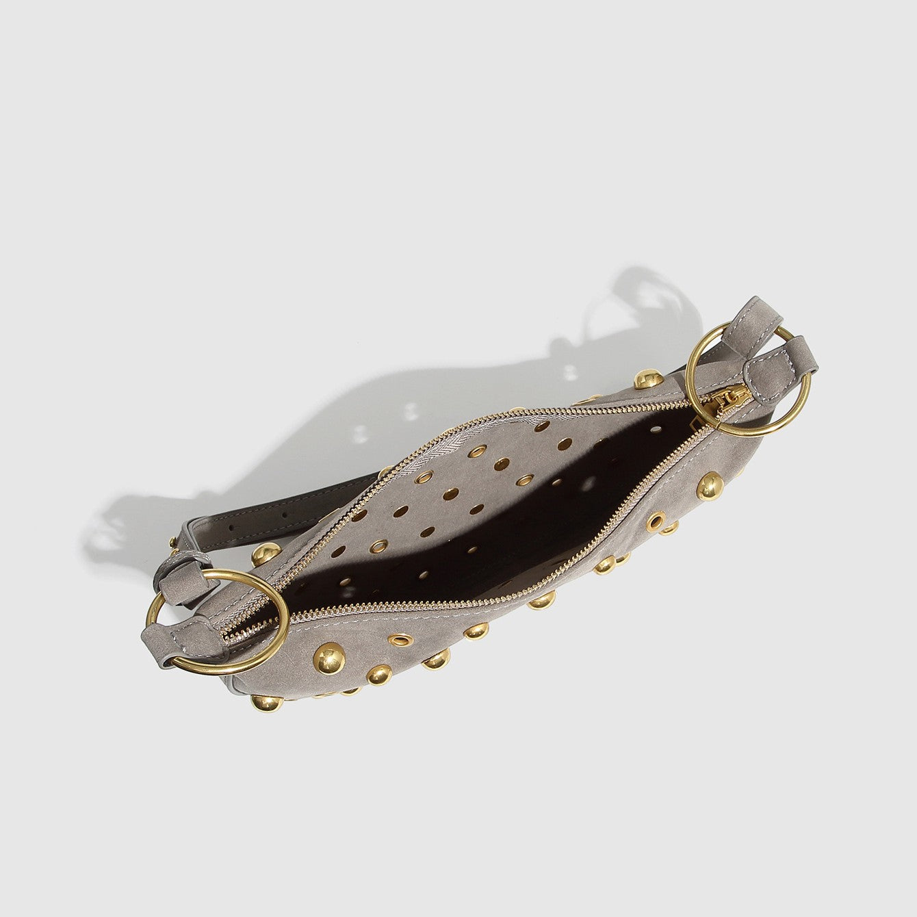Women's Rebel Rivet Underarm Bag - Punk-Edge Mushroom Stud Shoulder Crossbody with Detachable Strap & Distressed Texture
