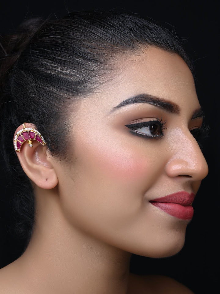 Parmeet Big Ruby Gold Plated Kundan Ear Cuff  [ Price is for Pair ]