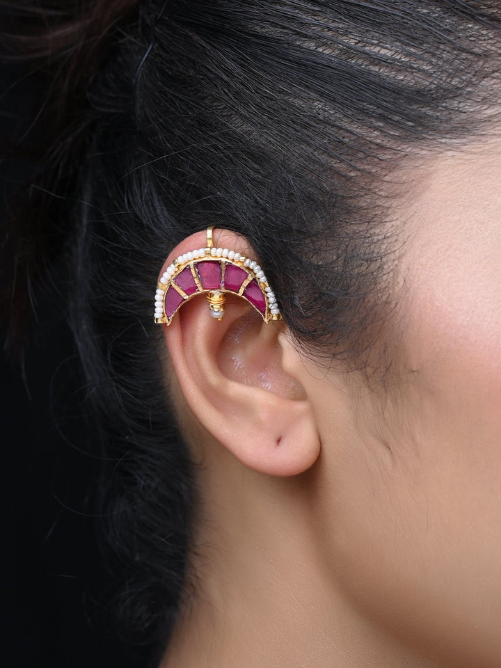 Parmeet Big Ruby Gold Plated Kundan Ear Cuff  [ Price is for Pair ]