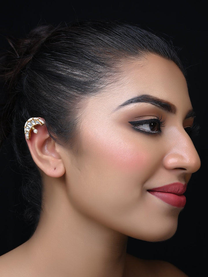 Bhavika Big White Gold Plated Kundan Ear Cuff [ Price is for Pair ]