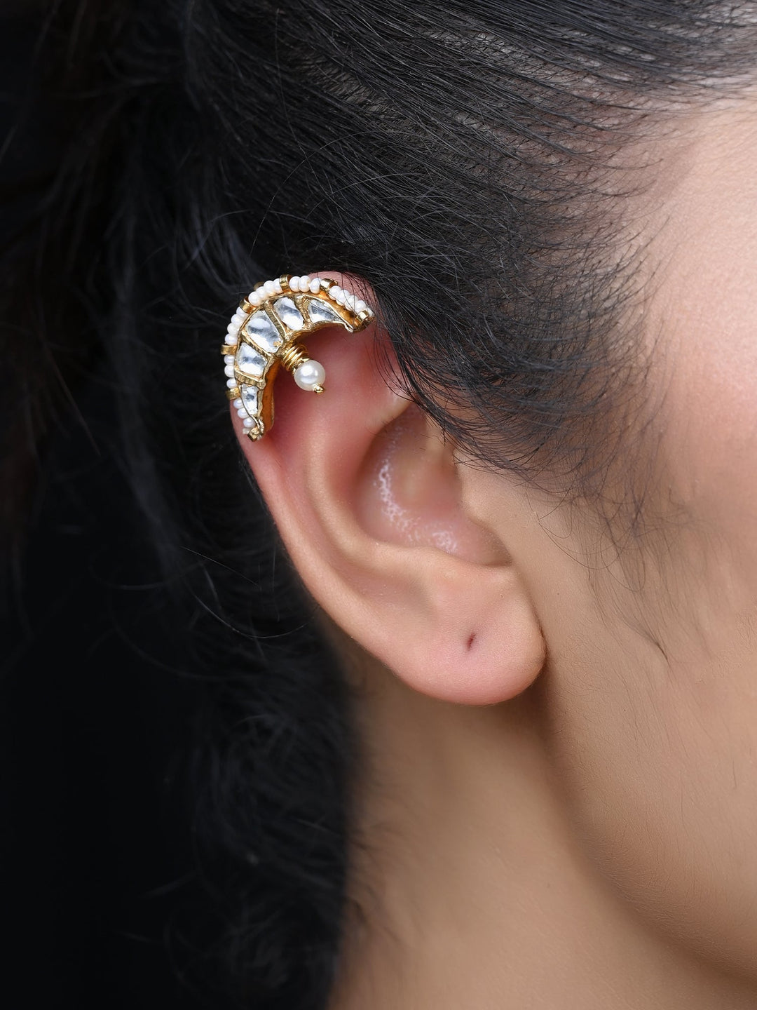 Bhavika Big White Gold Plated Kundan Ear Cuff [ Price is for Pair ]