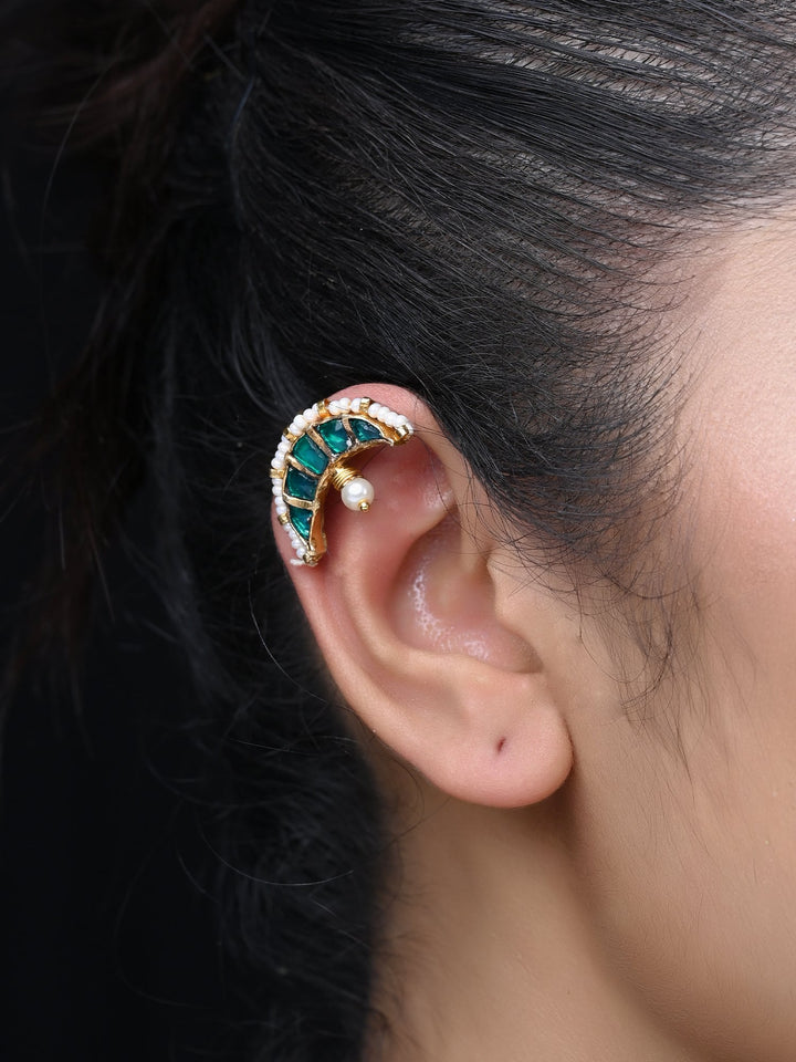 Bhavya Green Gold Plated Kundan Ear Cuff