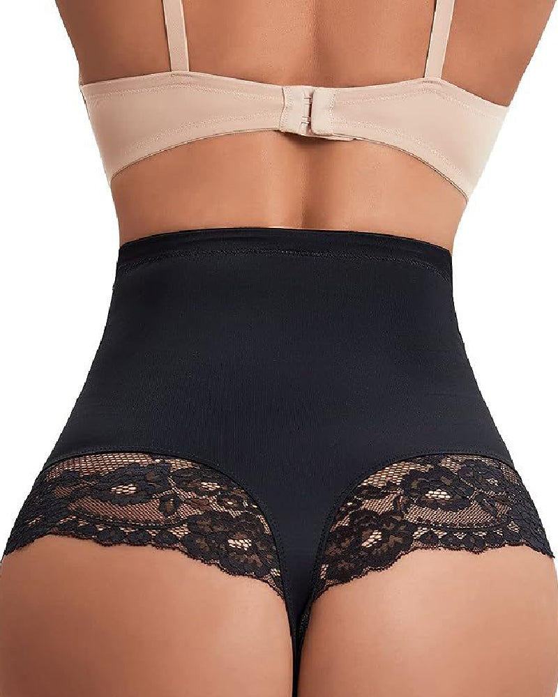 Seamless Lace Tummy Control Shapewear Panties High Waist Compression Thong Underwear  - By Qivii