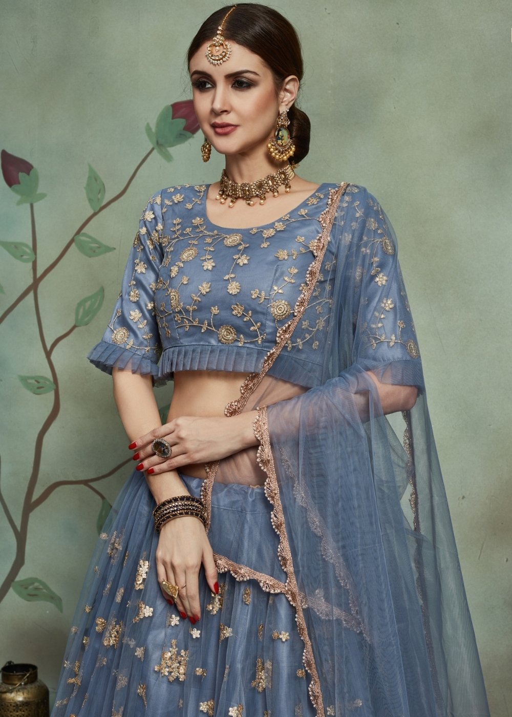 Pewter Grey Designer Soft Net Lehenga Choli with Sequins & Zari work | Ready To Wear - qivii