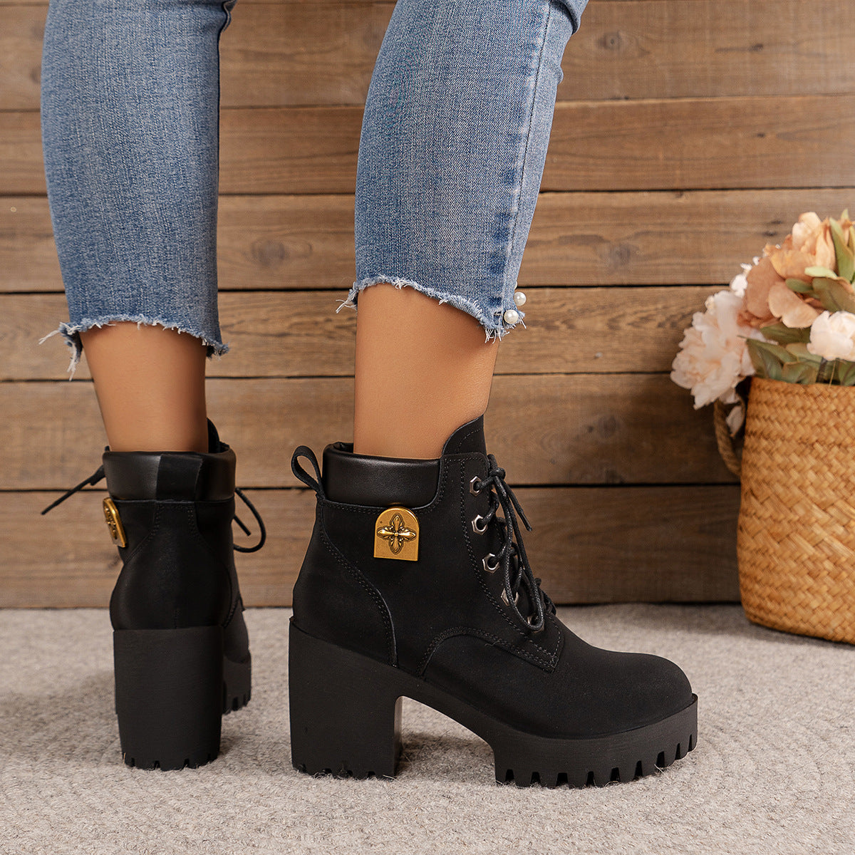 Women's Cowhide Metropolitan Combat Boot - Waterproof Block Heel Ankle Boots with Extended Sizes (US 4-10) & Commuter-Ready Traction