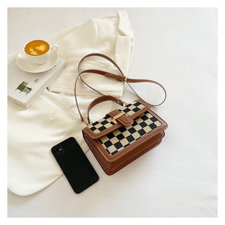 Women’s Stylish Houndstooth Checkered Crossbody Bag - Compact Square Shoulder Bag for Everyday Use